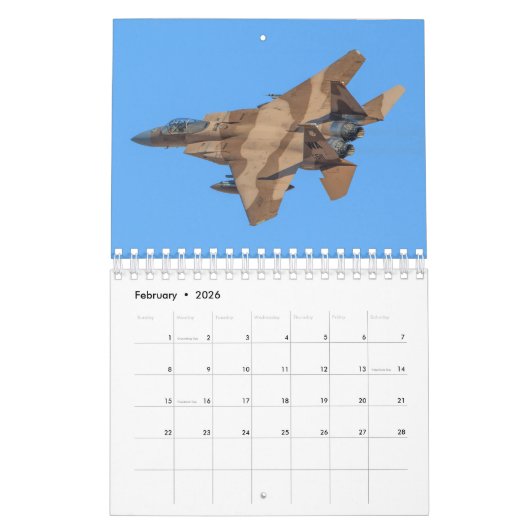 Angreifer-und Gegner-Flugzeug-Kalender mit 2019 US Kalender (Feb 2026)