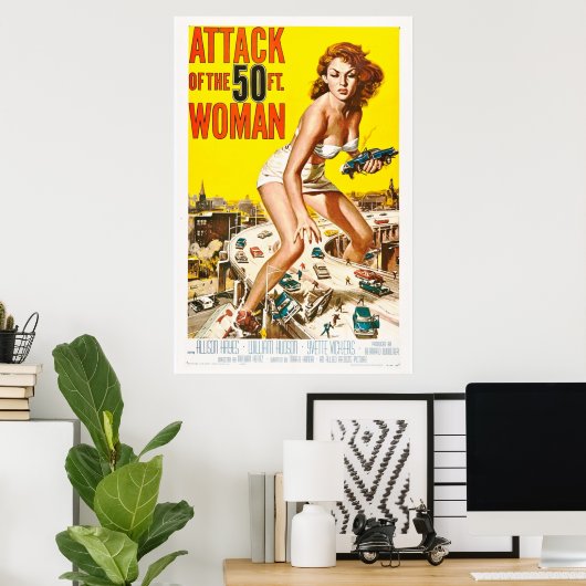 Angriff auf die 1958 erschienene Frau im Retro-Fil Poster (Heimbüro)