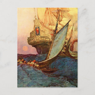 Angriff auf die Galeone eines Piraten Postkarte