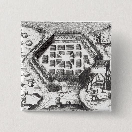 Angriff auf einem Iroquois Dorf Button (Vorderseite)