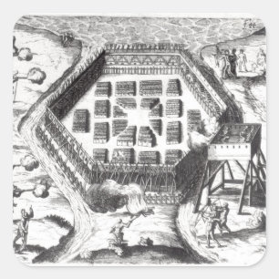 Angriff auf einem Iroquois Dorf Quadratischer Aufkleber