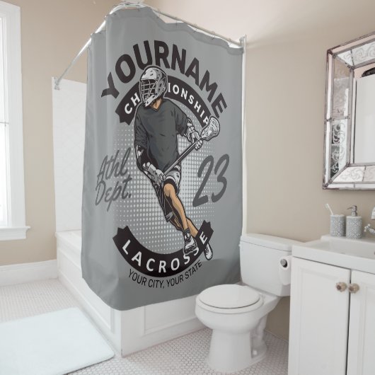 Angriff des personalisierten Lacrosse Player-Sport Duschvorhang (Beispiel)