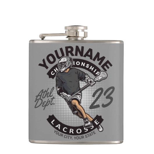 Angriff des personalisierten Lacrosse Player-Sport Flachmann (Vorderseite)