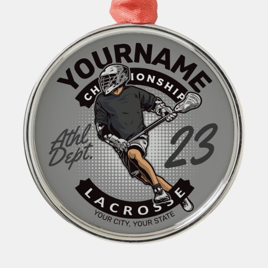 Angriff des personalisierten Lacrosse Player-Sport Ornament Aus Metall (Vorne)