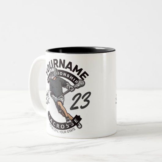 Angriff des personalisierten Lacrosse Player-Sport Zweifarbige Tasse (Vorderseite Links)