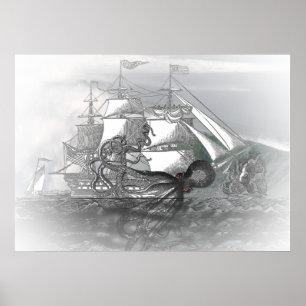 Angriff durch einen riesigen Oktopus Poster