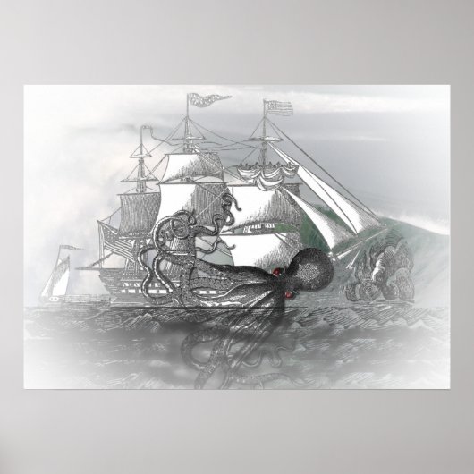 Angriff durch einen riesigen Oktopus Poster (Vorne)