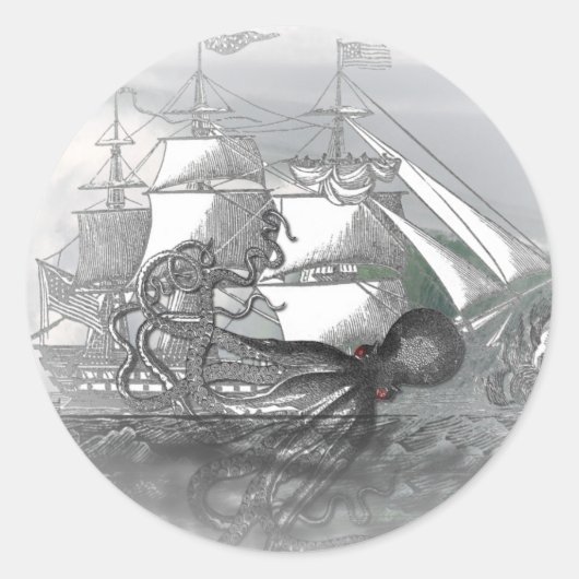 Angriff von Riesenoctopus Runder Aufkleber (Vorderseite)