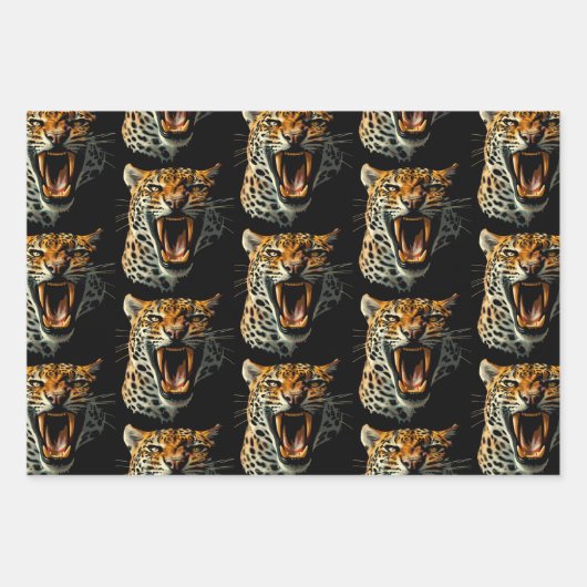 Angriffskopf von Leopard Geschenkpapier Set (Vorderseite)