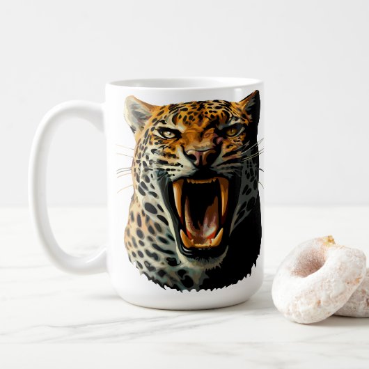 Angriffskopf von Leopard Kaffeetasse (Mit Donut)
