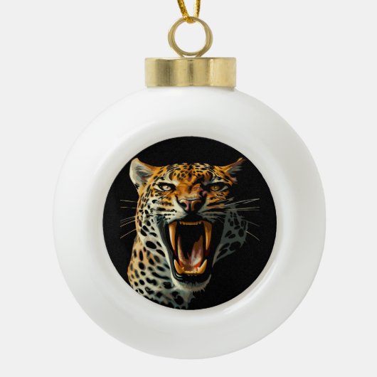 Angriffskopf von Leopard Keramik Kugel-Ornament (Vorderseite)