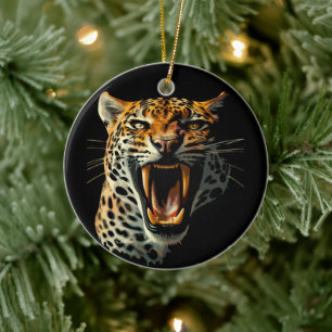 Angriffskopf von Leopard Keramik Ornament