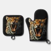 Angriffskopf von Leopard Ofenhandschuh & Topflappen-Set (Vorderseite)