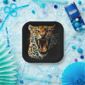 Angriffskopf von Leopard Pappteller (Party)