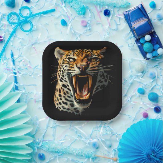 Angriffskopf von Leopard Pappteller (Party)