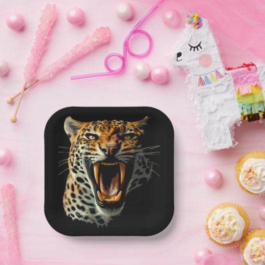 Angriffskopf von Leopard Pappteller (Party)