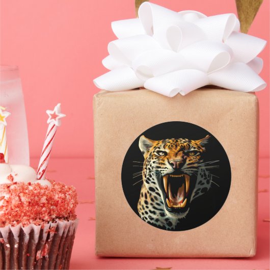 Angriffskopf von Leopard Runder Aufkleber (Party)