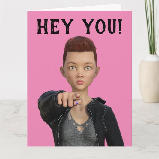 ANGROGYNOUS KURZ HAIRED MIRL HAPPY BIRTHDAY CARDS KARTE (Vorderseite)