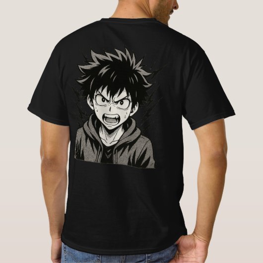 Angry Anime Power Surge – Bold Black & White Manga T-Shirt (Rückseite)