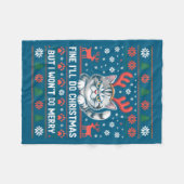 Angry Antler Cat Funny Xmas Ugly Sweater Long Slee Fleecedecke (Vorderseite (Horizontal))