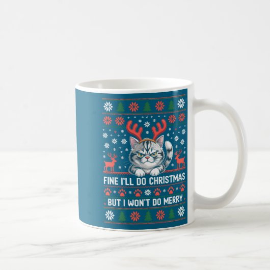 Angry Antler Cat Funny Xmas Ugly Sweater Long Slee Kaffeetasse (Rechts)