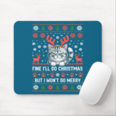 Angry Antler Cat Funny Xmas Ugly Sweater Long Slee Mousepad (Mit Mouse)