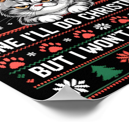 Angry Antler Cat Funny Xmas Ugly Sweater Long Slee Poster (Ecke)