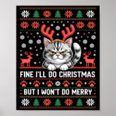 Angry Antler Cat Funny Xmas Ugly Sweater Long Slee Poster (Vorne)