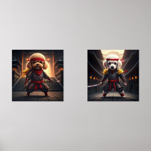 Angry Baby Brown and White Poodle Ninjas Print Set (Vorderseite)