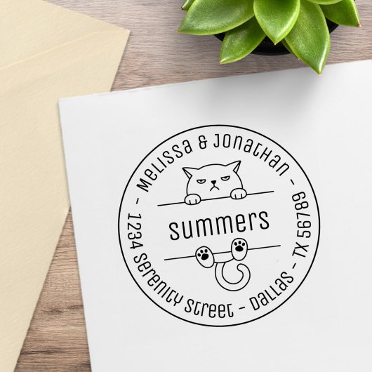 Angry Bad Tempered Cat Round Address 2 Gummistempel