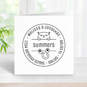 Angry Bad Tempered Cat Round Address 2 Gummistempel