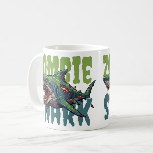 Angry beängstigend Zombie Hai Illustration Kaffeetasse (Vorderseite Links)