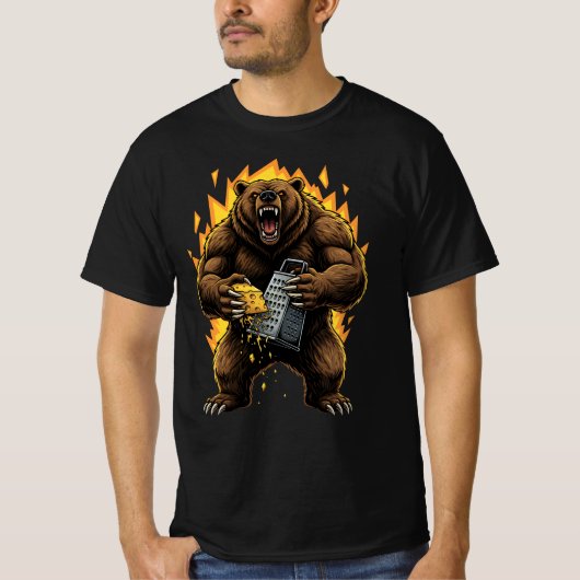 Angry Bear Grating Cheese Grater Hater T-Shirt (Vorderseite)
