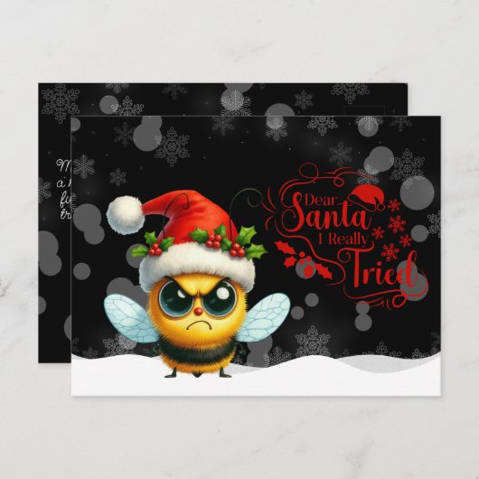 Angry Bee Dear Santa I Really  Tried Postcard Postkarte (Vorne/Hinten)