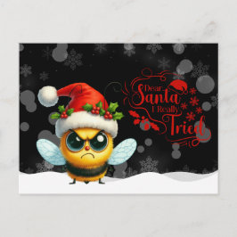 Angry Bee Dear Santa I Really  Tried Postcard Postkarte