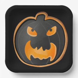 ANGRY BLACK ORANGE HALLOWEEN PUMPKIN PAPPTELLER