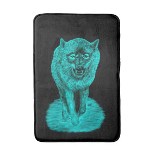 Angry Black Wolf in der Nacht Badematte