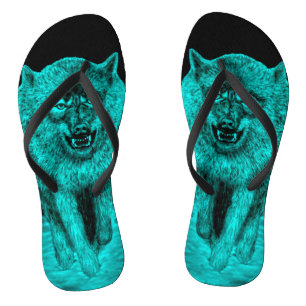 Angry Black Wolf in der Nacht Badesandalen