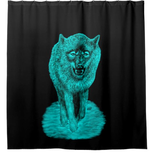 Angry Black Wolf in der Nacht Duschvorhang (Vorderseite)