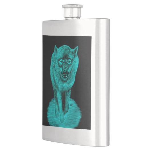 Angry Black Wolf in der Nacht Flachmann (Links)