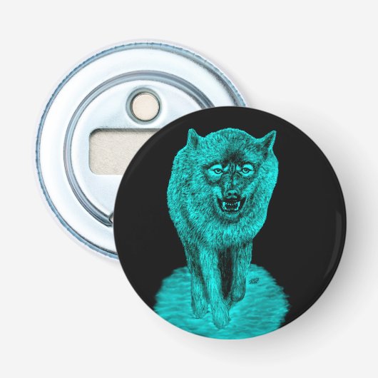 Angry Black Wolf in der Nacht Flaschenöffner (Vorderseite)