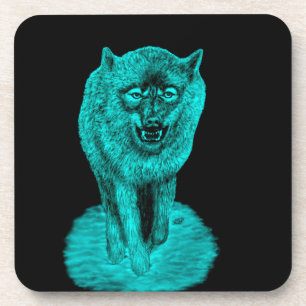 Angry Black Wolf in der Nacht Getränkeuntersetzer