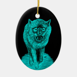 Angry Black Wolf in der Nacht Keramik Ornament