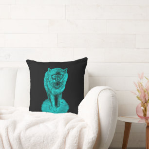 Angry Black Wolf in der Nacht Kissen