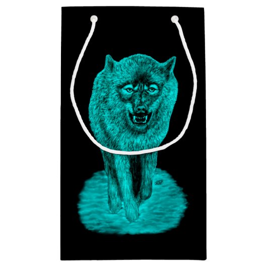 Angry Black Wolf in der Nacht Kleine Geschenktüte (Rückseite)