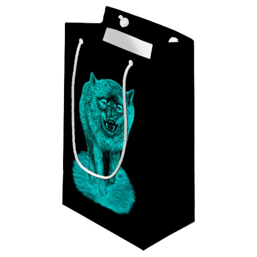 Angry Black Wolf in der Nacht Kleine Geschenktüte (Vorderseite Schrägansicht)