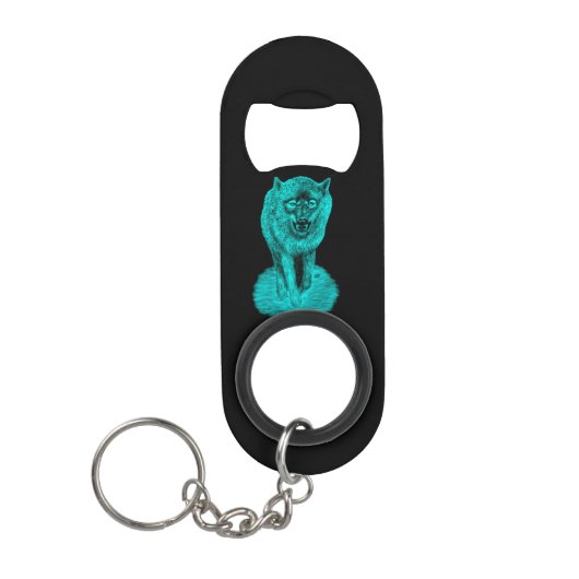 Angry Black Wolf in der Nacht Mini Flaschenöffner (Vorderseite)