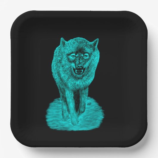Angry Black Wolf in der Nacht Pappteller (Vorderseite)
