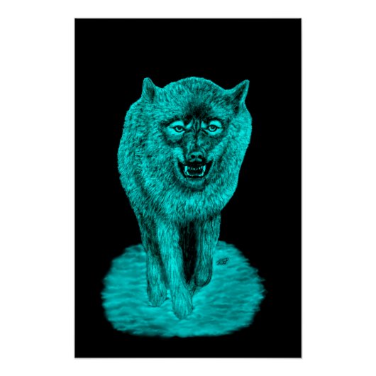 Angry Black Wolf in der Nacht Poster (Vorderseite)