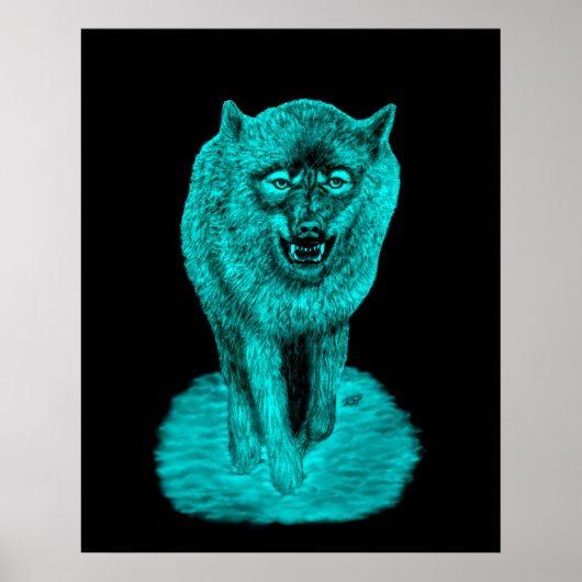 Angry Black Wolf in der Nacht Poster (Vorne)